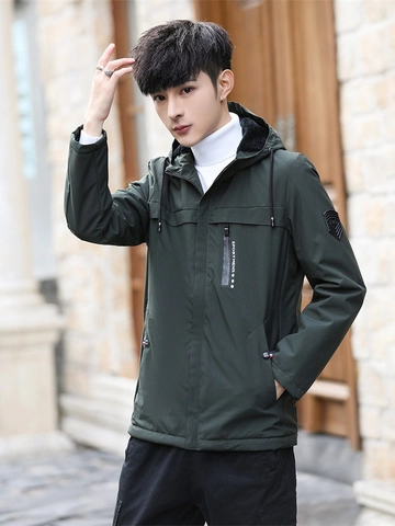 Giacca Casual da Uomo con Cappuccio Invernale Calda Fodera in Pile Antivento Impermeabile Cappotto con Dettaglio Patch