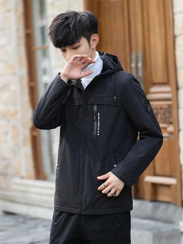 Giacca Casual da Uomo con Cappuccio Invernale Calda Fodera in Pile Antivento Impermeabile Cappotto con Dettaglio Patch