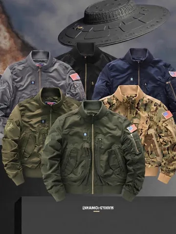 Veste Bomber Tactique Militaire pour Hommes Col Montant Coupe-Vent Manteau de Vol Extérieur Avec Multi Poches et Badges