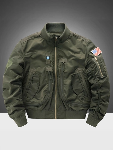 Veste Bomber Tactique Militaire pour Hommes Col Montant Coupe-Vent Manteau de Vol Extérieur Avec Multi Poches et Badges