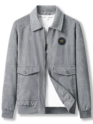 Men's Casual Corduroy Jacket Vintage Workwear Lapel Zipper Outerwear Thin And Fleece Lined Warm Coat For Men Daily Wear