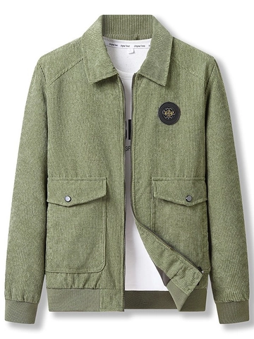 Men's Casual Corduroy Jacket Vintage Workwear Lapel Zipper Outerwear Thin And Fleece Lined Warm Coat For Men Daily Wear