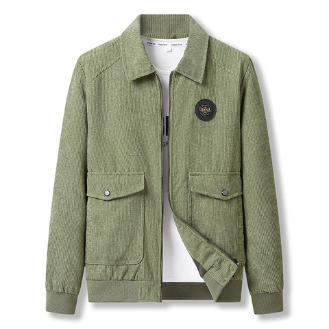 Chaqueta de Pana Vintage para Hombre Retro Cuello Alto Cremallera Cálida Resistente al Viento Casual Ropa Exterior Con Puños Acanalados Para Otoño Invierno