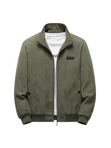 Heren Casual Corduroy Jas Winter Fleece Gevoerd Gewatteerde Mantel Opstaande Kraag Rits Bovenkleding Geribbelde Manchetten Warme Vintage Bomberjack Voor Mannen