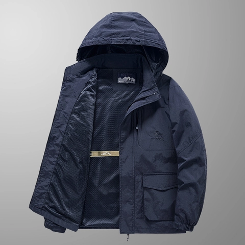 Veste à Capuche Décontractée Extérieure pour Hommes Coupe-vent Doublure en Maille Respirante Nylon Multi-Poches Printemps Automne