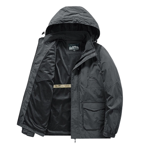 Veste à Capuche Décontractée Extérieure pour Hommes Coupe-vent Doublure en Maille Respirante Nylon Multi-Poches Printemps Automne