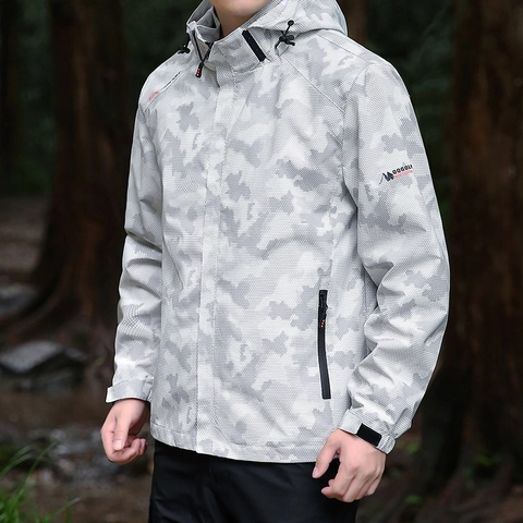 Veste à Capuche de Plein Air pour Hommes Coupe-vent Motif Camouflage Tissu Fonctionnel Imperméable Manteau de Montagne Décontracté