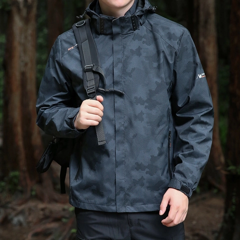 Veste à Capuche de Plein Air pour Hommes Coupe-vent Motif Camouflage Tissu Fonctionnel Imperméable Manteau de Montagne Décontracté