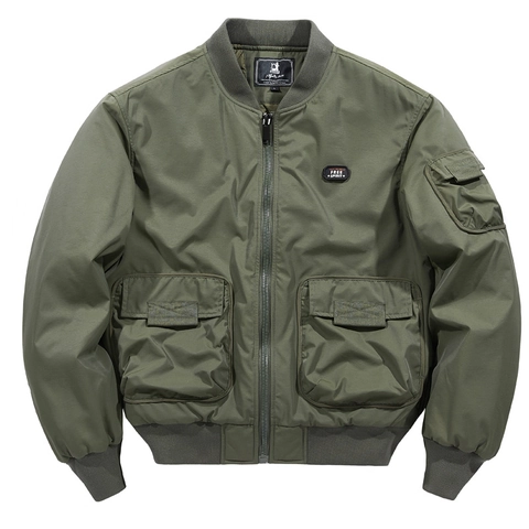 Men Thickened Flight Jacket Windproof Loose Bomber Jacket With Quilted Lining Multi Pockets Winter Casual Workwear Coat