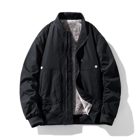 Ανδρικό Μπουφάν Bomber με Επένδυση Fleece Αντιανεμικό Χοντρό Ζεστό Χειμερινό Παλτό Casual Όρθιος Γιακάς Μπουφάν Μπέιζμπολ