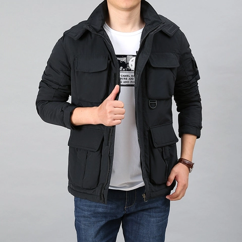 Giacca da Lavoro Casual da Uomo con Multitasche Foderata in Pile Cappotto Invernale Ispessito con Cappuccio Antivento Tattico