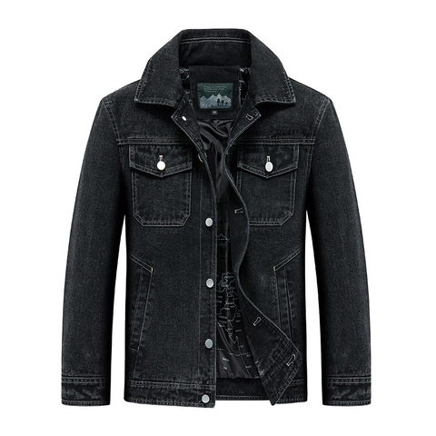 Men's Casual Denim Jacket Cotton Blend Contrast Stitching Workwear Coat With Map Print Lining Button Down Outerwear