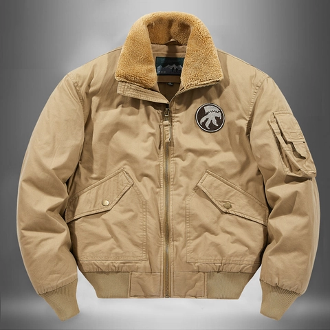 Men Winter Bomber Jacket Cotton Padded Quilted Lining Sherpa Collar Pilot Workwear Coat Vintage Casual Outerwear Warm Parka