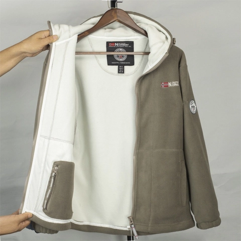 Giacca in Pile Outdoor Norvegia Uomo Con Cappuccio Calda Spessa Termica Invernale Full Zip Antivento Casual Capispalla