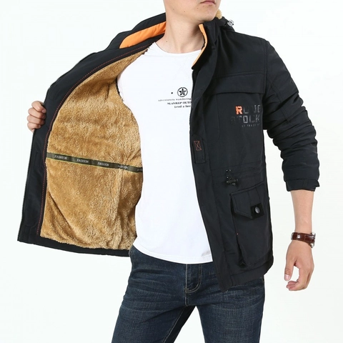 Giacca Cargo Invernale da Uomo Foderata in Pile con Cappuccio Cappotto Imbottito Caldo Outdoor Multitasche Antivento Workwear