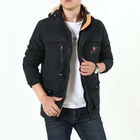 Giacca Cargo Invernale da Uomo Foderata in Pile con Cappuccio Cappotto Imbottito Caldo Outdoor Multitasche Antivento Workwear