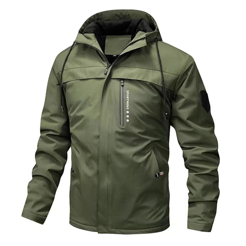 Herren Winter Fleece Gefütterte Kapuzenjacke Winddicht Warm Dick Outdoor Casual Mantel Mit Sportmens Buchstaben Druck