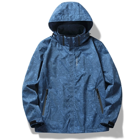 Chaqueta Cortavientos Unisex de Camuflaje Con Capucha Impermeable Resistente al Viento Estampado de Hojas Abrigo Casual Con Cremallera para Hombre Mujer