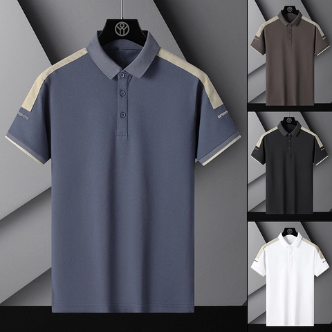 Men's Ice Feeling Pique Polo Shirt Contrast Color Patchwork Short Sleeve Business Casual Minimalist Top For Men Summer