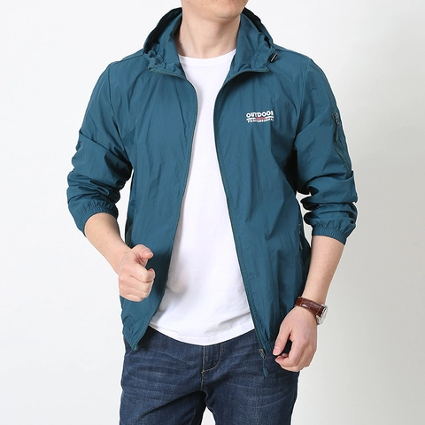 Herren Kapuzen Sonnenschutzjacke Outdoor Leicht Atmungsaktiv Windbreaker Schnelltrocknend Lässiger Dünner Sportmantel Mit Taschen