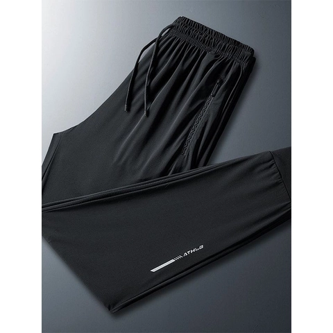 Men's Quick Dry Ice Silk Sports Pants Summer Thin Breathable Joggers With Zipper Pockets Drawstring Casual Sweatpants