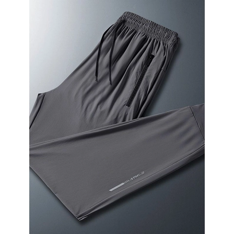 Men's Quick Dry Ice Silk Sports Pants Summer Thin Breathable Joggers With Zipper Pockets Drawstring Casual Sweatpants