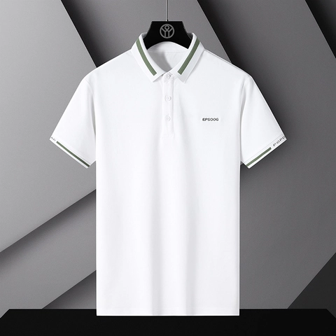 Polo da Uomo in Piqué Ice Silk Manica Corta Colletto a Strisce a Contrasto Ricamo Business Casual Estate Traspirante