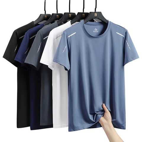 Maglietta Sportiva da Uomo in Seta di Ghiaccio ad Asciugatura Rapida Traspirante con Strisce Riflettenti Casual Top per Corsa