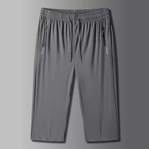 Pantaloni Casual 3/4 da Uomo in Seta di Ghiaccio Estivi ad Asciugatura Rapida Traspiranti Vita Elastica con Coulisse Sport