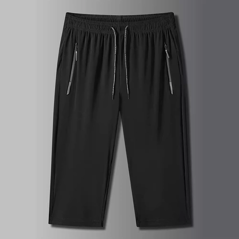 Pantaloni Casual 3/4 da Uomo in Seta di Ghiaccio Estivi ad Asciugatura Rapida Traspiranti Vita Elastica con Coulisse Sport