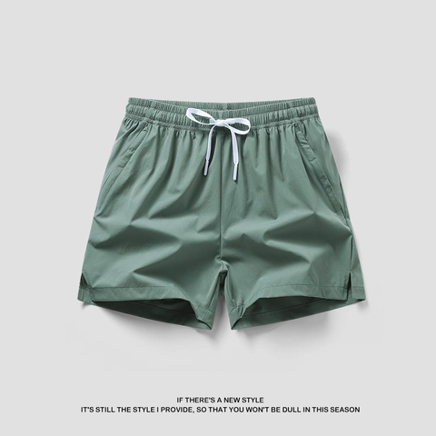 Men's Quick Dry Athletic Shorts Casual Summer Beach Gym Shorts With Pockets Drawstring Elastic Waist Side Slit Solid Color
