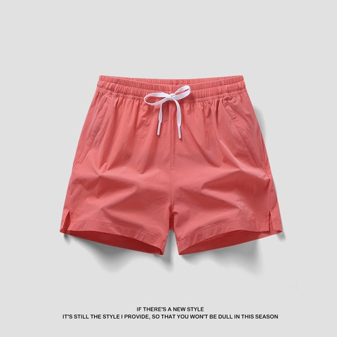 Men's Quick Dry Athletic Shorts Casual Summer Beach Gym Shorts With Pockets Drawstring Elastic Waist Side Slit Solid Color