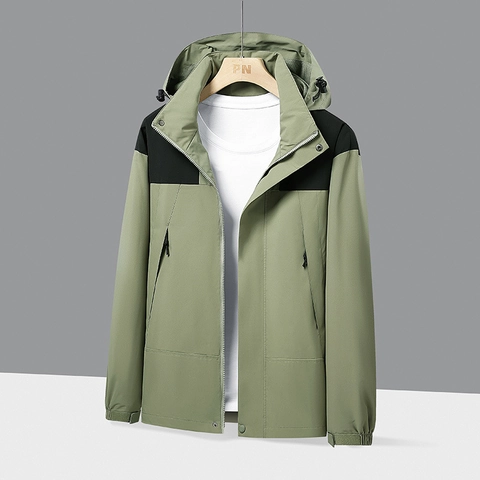 Giacca a Vento Casual da Uomo con Cappuccio Outdoor Color Block Impermeabile Antivento Traspirante Cappotto Sportivo per Primavera Autunno