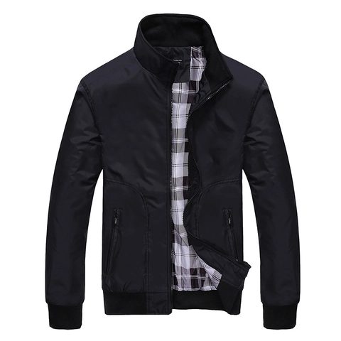Herren Casual Stehkragen Jacke Mit Klassischem Kariertem Futter Winddicht Outdoor Baseball Mantel Leichte Reißverschluss Oberbekleidung