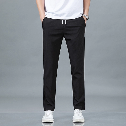 Herren Casual Eisseide Hose Mit Geradem Bein Elastischer Kordelzug Sommer Dünne Atmungsaktive Bügelfreie Freizeithose