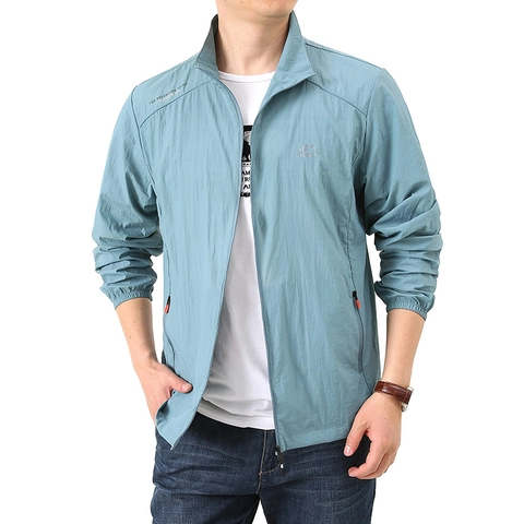 Veste en Nylon de Protection Solaire Extérieure pour Hommes Légère Séchage Rapide Respirante Col Montant Protection UV Vêtements de Sport Décontractés