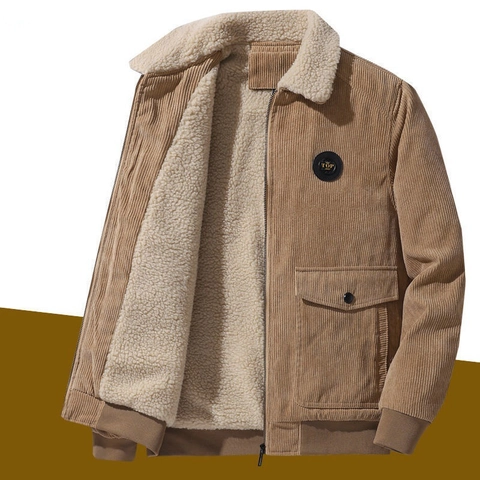 Giacca in Velluto a Coste da Uomo Con Fodera in Pile Abbigliamento da Lavoro Casual Multi Tasche Cappotto Invernale Caldo