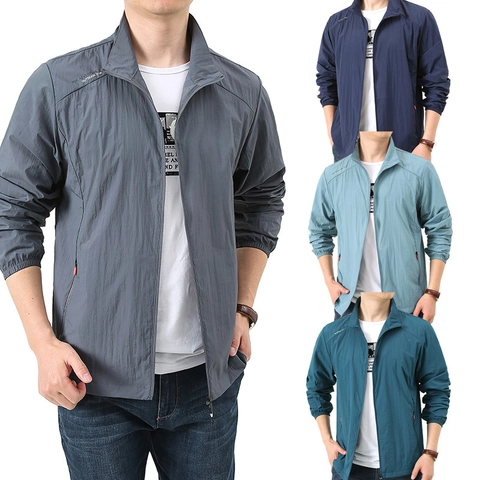 Leichte Outdoor Windjacke Für Herren Atmungsaktiv Wasserdicht Stehkragen Sonnenschutz UPF40 Casual Sportjacke