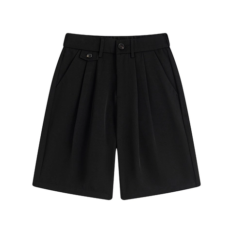 Men's Summer Casual Suit Shorts Quick Dry Polyester Pleated Wide Leg Solid Color Fashion Loose Five-Point Shorts