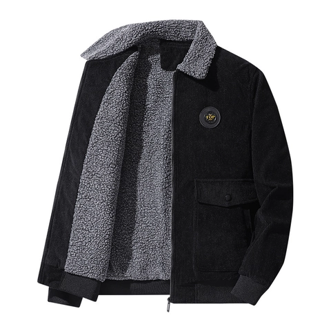 Giacca in Velluto a Coste Ispessita Invernale da Uomo Con Fodera in Velluto di Agnello Sintetico Revers in Pile Calda Soprabito Imbottito con Cerniera Cappotto Workwear Retro