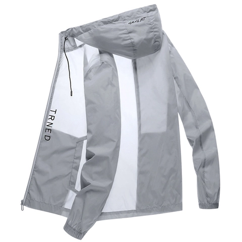 Veste de Protection Solaire Légère pour Hommes avec Capuche UPF 50 Plus Coupe-vent Respirant Sport Extérieur Décontracté