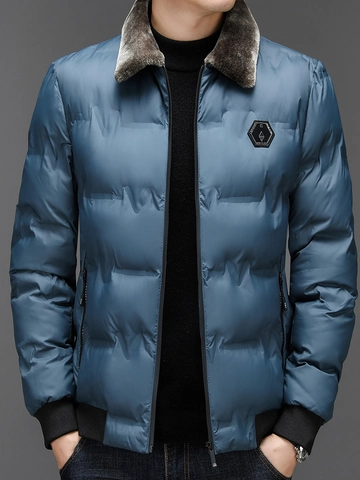 Chaqueta Acolchada de Invierno para Hombre Abrigo Cálido con Cuello de Piel Sintética Acolchado Cortavientos Business Casual