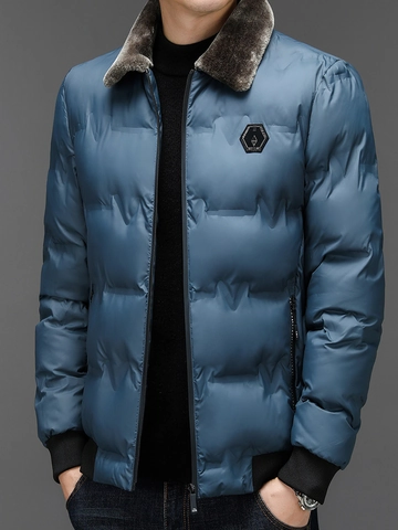 Chaqueta Acolchada de Invierno para Hombre Abrigo Cálido con Cuello de Piel Sintética Acolchado Cortavientos Business Casual