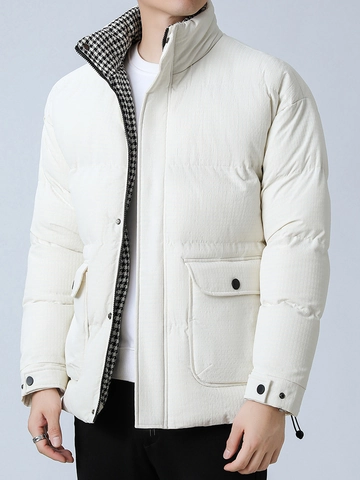 Abrigo Acolchado de Invierno para Hombre Chaqueta de Cuello Alto Cálida y Gruesa con Forro de Pata de Gallo Bolsillos Cargo Casual