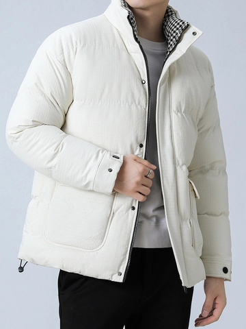 Abrigo Acolchado de Invierno para Hombre Chaqueta de Cuello Alto Cálida y Gruesa con Forro de Pata de Gallo Bolsillos Cargo Casual