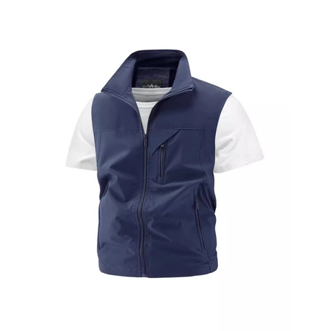 Chaleco de Exterior para Hombre con Varios Bolsillos Chaleco de Pesca Transpirable Forro de Malla Fotografía Cuello Alto Chaqueta Hombre