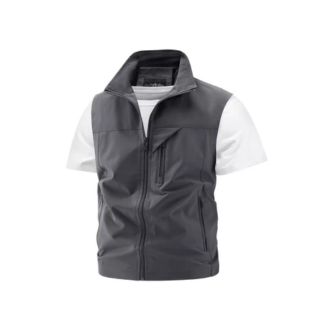 Chaleco de Exterior para Hombre con Varios Bolsillos Chaleco de Pesca Transpirable Forro de Malla Fotografía Cuello Alto Chaqueta Hombre
