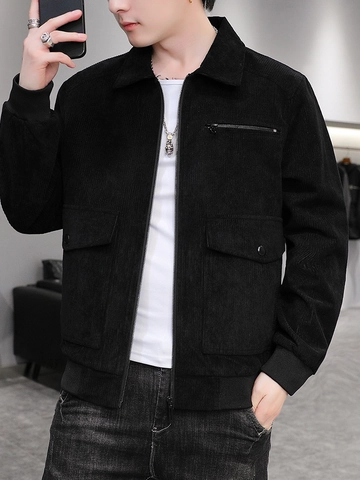 Men Casual Corduroy Jacket Solid Color Loose Fit Lapel Zipper Workwear Coat For Spring Autumn Outdoor Fashion Male Clothing
