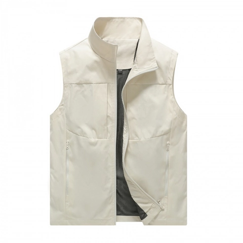 Gilet da Lavoro Multitasca Outdoor da Uomo Traspirante Impermeabile Collo alla Coreana Fotografia Pesca Giacca Senza Maniche con Cerniera Casual