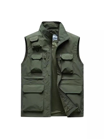 Herren Casual Outdoor Weste Mit Vielen Taschen Stehkragen Reißverschluss 100% Nylon Atmungsaktives Netzfutter Plus Size Utility